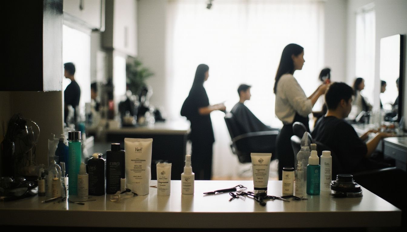 A bustling boutique salon with clients enjoying casual treatments and conversations. A bustling boutique salon with clients enjoying casual treatments and conversations.