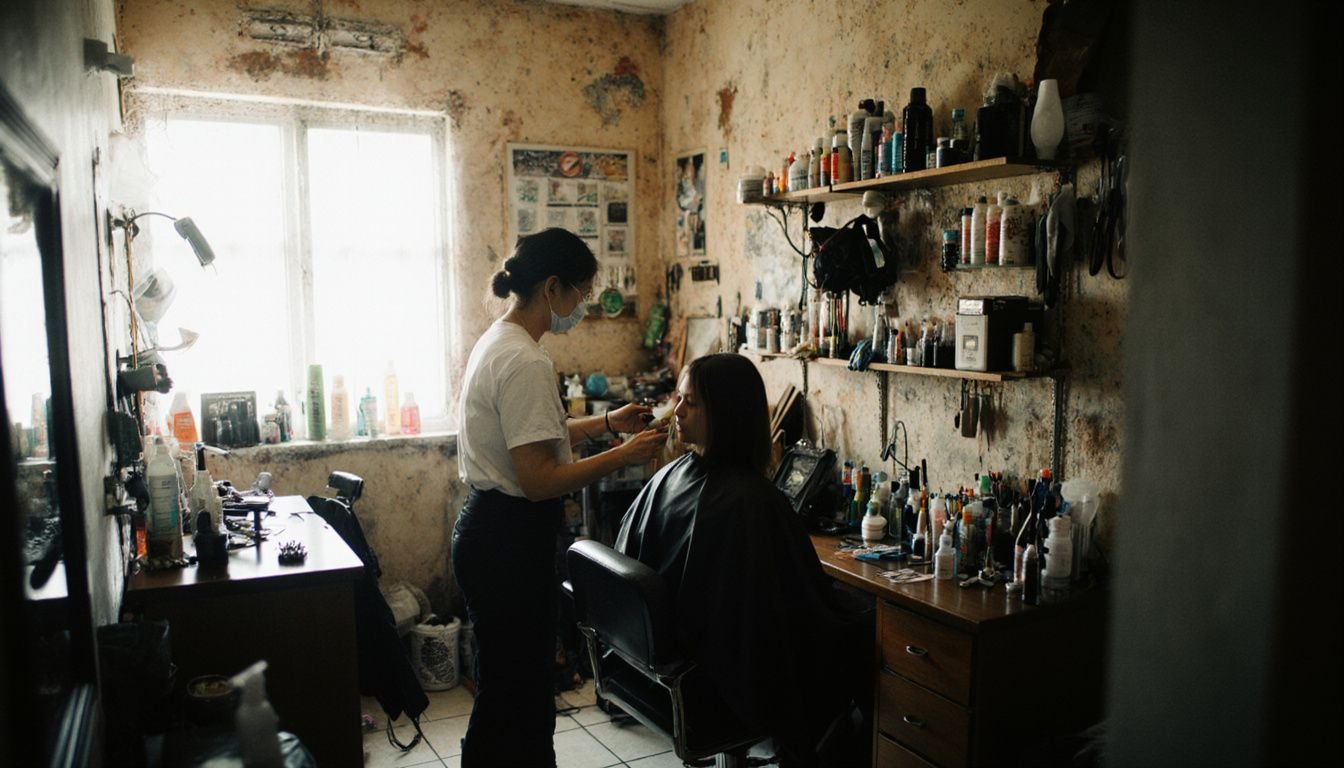 A cozy beauty salon scene with a stylist preparing for balayage.